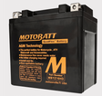 Motobatt MBYZ16HD battery, black AGM motorcycle battery with orange Motobatt logo and MBYZ16HD part number