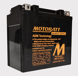 Motobatt MBYZ16HD black AGM motorcycle battery with orange label