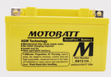 Motobatt MBTZ10S yellow AGM battery with QuadFlex label