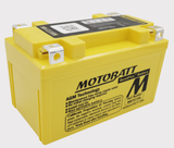 Motobatt MBTZ10S AGM battery, yellow case with terminal posts
