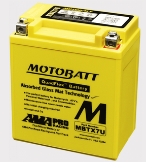 Motobatt MBTX7U yellow motorcycle battery with QuadFlex Absorbed Glass Mat technology