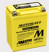 Motobatt MBTX7U yellow motorcycle battery with Absorbed Glass Mat technology
