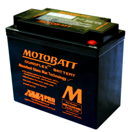 Motobatt MBTX20UHD battery, black case with orange Motobatt branding
