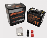 Motobatt MBTX12UHD black battery with box and accessory pack