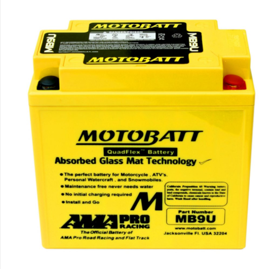 MB9U Battery – Motobatt, yellow AGM battery with QuadFlex technology