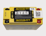 Motobatt MB5.5U motorcycle battery, yellow case with black label