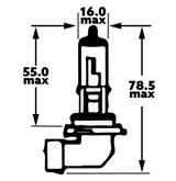 H10 12V 45W right-angle ATV bulb for Honda, line-drawing schematic with dimension arrows.