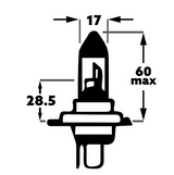 H4 Narva 12V 35/35W ATV bulb PX43T schematic diagram showing base and mounting flange