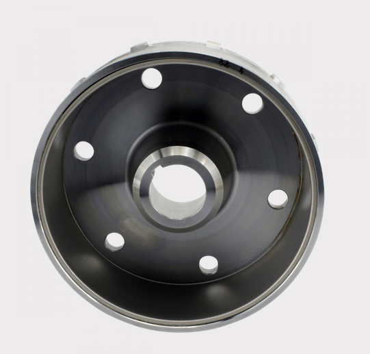 Flywheel for Yamaha Grizzly 700 / Rhino 700; metal with six bolt holes around central bore