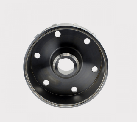 Flywheel for Yamaha Grizzly 700 / Rhino 700 by DGT Agri; black metal circular component with mounting holes.
