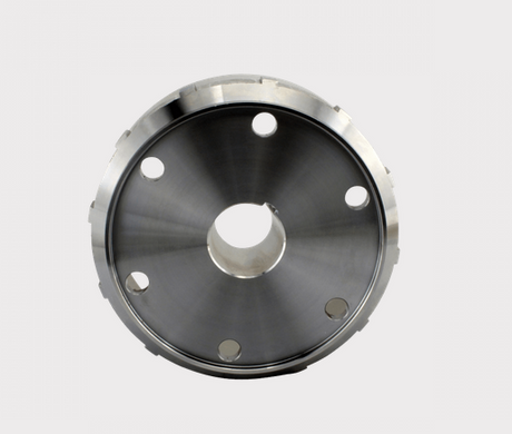 Flywheel for Yamaha Grizzly 700 / Rhino 700, DGT Agri, metallic steel with central bore and mounting holes.