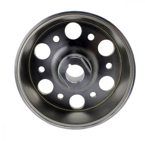 Flywheel for Yamaha YFZ450R/YFZ450X by DGT Agri, black metal with multiple mounting holes.