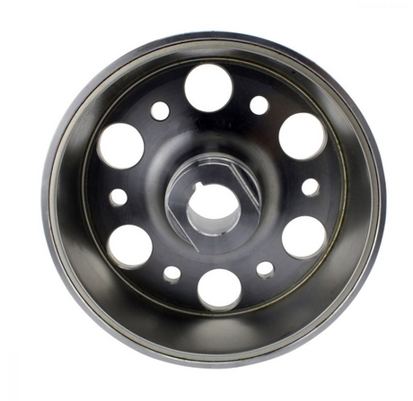 Flywheel for Yamaha YFZ450R/YFZ450X by DGT Agri, black metal with multiple mounting holes.