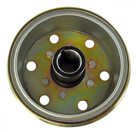 Flywheel rotor for Yamaha Banshee 350, metallic steel finish with center bore and bolt holes