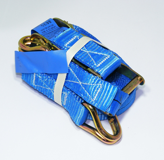 Ratchet tie-down strap by DGT Agri, blue nylon, 1500kg x 6m with metal hooks