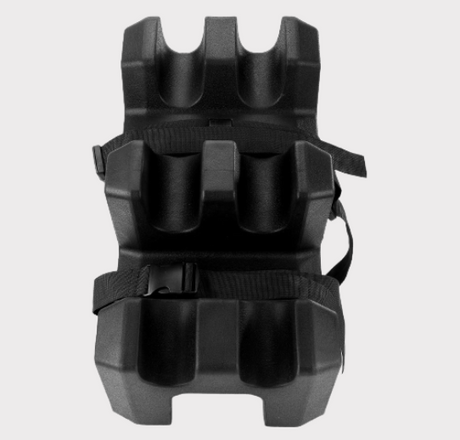 Gun holder rack for universal UTV, black plastic with four rifle slots and strap mounts