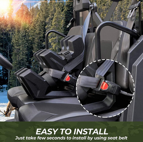 Gun Holder Rack for Universal UTV, black dual holsters mounted to seat with straps