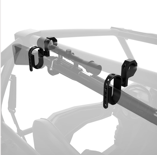 Gun rack for universal UTV, aluminium with two black mounting clamps