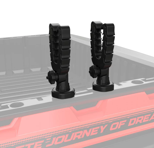 Pair of black DGT Agri tool/gun racks mounted on a Polaris Ranger/General bed.