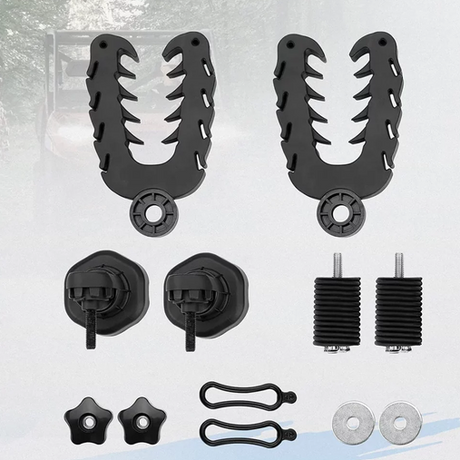 DGT Agri Tool/Gun Rack set for Polaris Ranger/General; two black U-shaped racks with mounting bases and hardware.