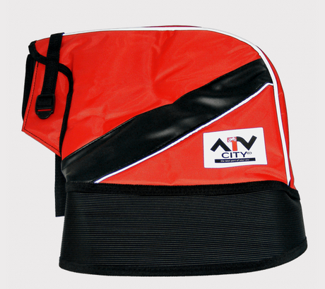 Handlebar mittens red/black with diagonal stripe, CITY logo, for Can-Am Outlander ATV.