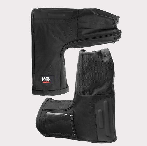 Handlebar Mittens – Universal Moulded, black with KemiMoto logo, pair