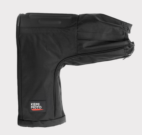 Handlebar mittens universal moulded, black fabric with KEMI MOTO logo patch