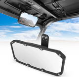 Rear view mirror for Polaris Ranger by DGT Agri; black metal frame with dual mirrors mounted on roll-bar bracket.