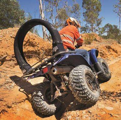 LifeGuard CPD & Mounting – Trax Black mounted on an off-road ATV; rider in orange gear