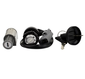 Ignition key switch and lock set for CFMOTO CForce 400-1000, metal cylinder with black housing, includes two keys.