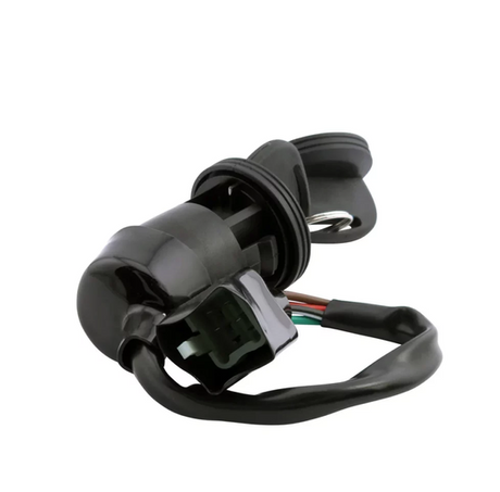 Ignition key switch for Yamaha YFM90/YFM110 Raptor; black plastic housing with wiring harness.