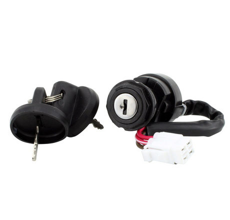 DGT Agri 2-piece ignition key switch set, 2-position, for Yamaha YFZ450 (2004–2013); black plastic with wiring harness