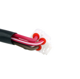 Ignition switch harness connector for Yamaha YFZ450 by DGT Agri, white plastic 4-pin with red grommets and red wires.
