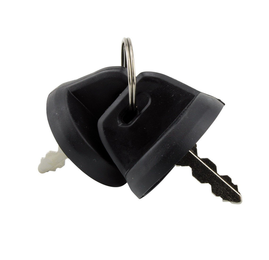 Ignition key switch for Yamaha YFZ450, 2-position; black plastic housing with two keys.