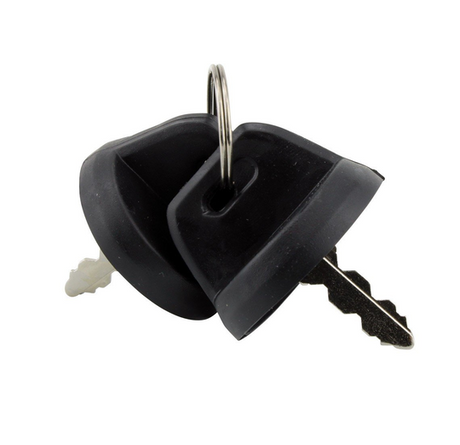 Ignition key switch for Yamaha YFZ450, 2-position; black plastic housing with two keys.