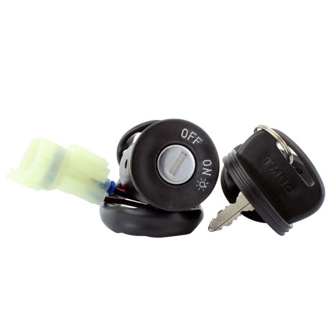 Ignition key switch with wiring harness and key, black 3-position unit, DGT Agri for Arctic Cat 250/300 Utility.