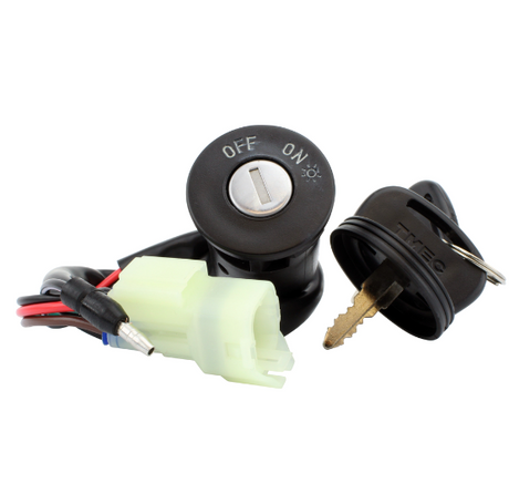 3-position ignition key switch for Arctic Cat 150 Utility, black plastic with wiring harness and key, DGT Agri.