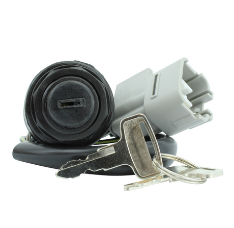 Ignition key switch-3-position for Kawasaki Mule Pro/Teryx 2008–2021; black round switch with gray connector & two keys