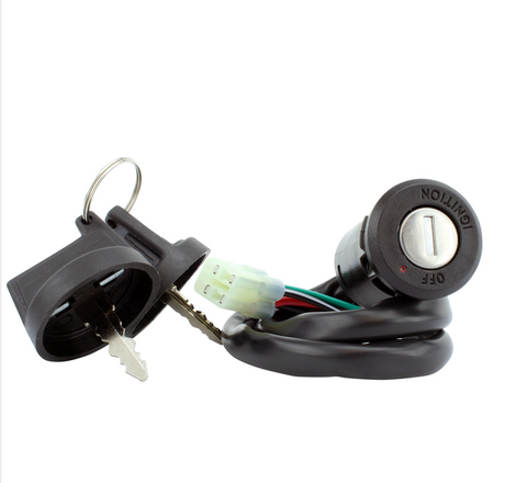 Ignition key switch – 2-position – black plastic ignition cylinder with wiring harness and two keys