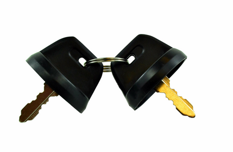 Ignition key switch for Kawasaki KVF650/750 Brute Force, two black-headed keys on a metal ring.