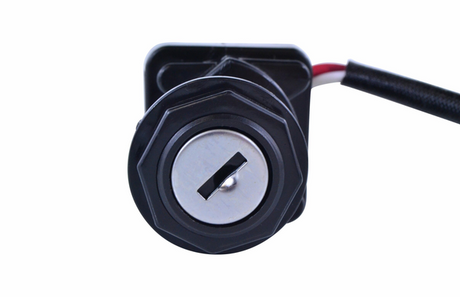 Ignition key switch for Suzuki LTZ90 QuadSport (2-position), black housing with silver core and red/black wires