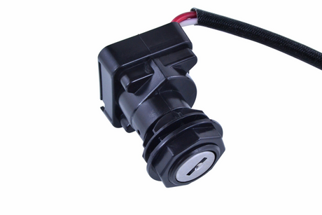 Ignition key switch, 2-position, by DGT Agri for Suzuki LTZ90 QuadSport; black plastic housing with key slot.