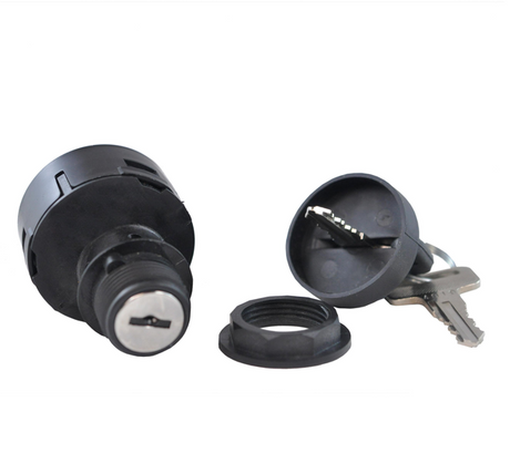 Ignition key switch 3-position for Polaris Ranger/Sportsman and Yamaha Viking, black housing with mounting ring and key