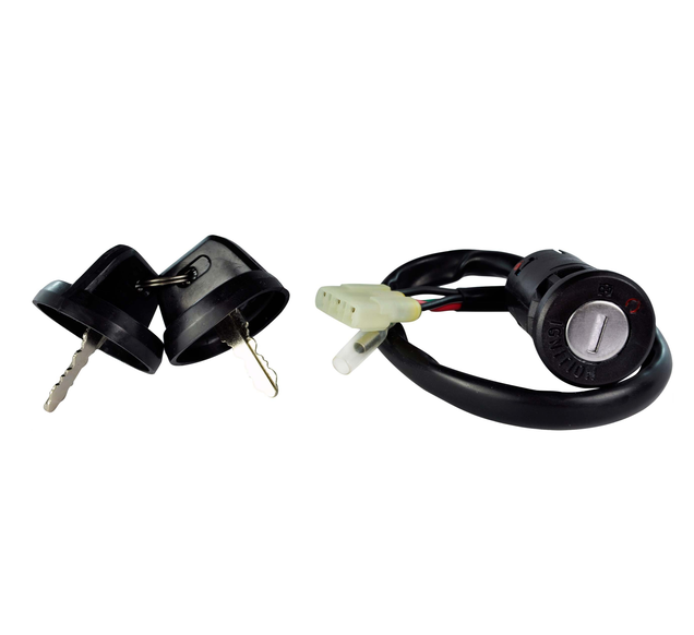 Ignition key switch, 2-position, for Honda TRX200/250/400EX; includes two black keys and wiring harness.