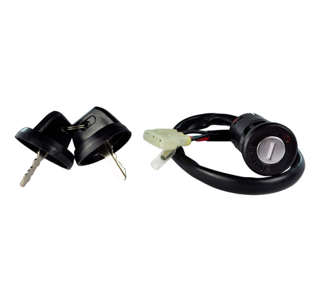 Ignition key switch, 2-position, for Honda TRX200/250/400EX; includes two black keys and wiring harness.