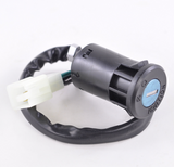 DGT Agri ignition key switch, 2-position, universal fit, black housing with blue circular insert and white connector.