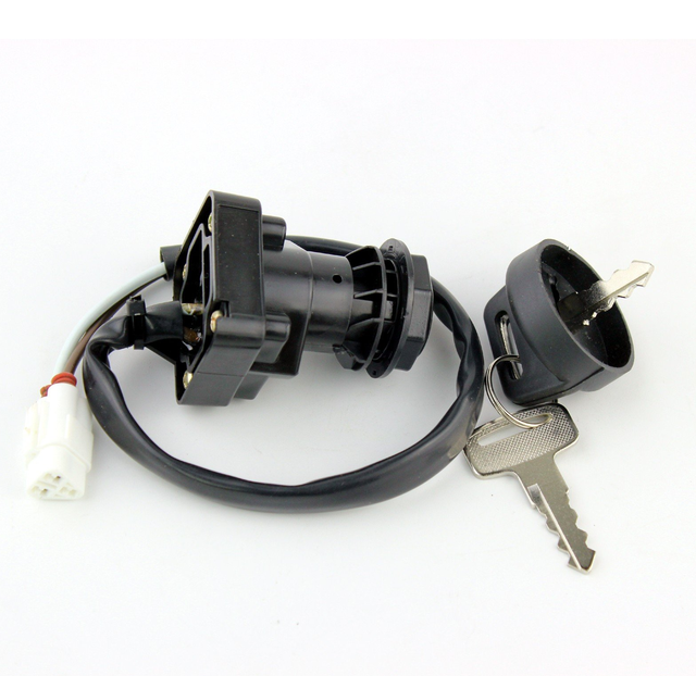 Ignition key switch 2-position for Kawasaki KFX450R/KVF300/360/400 with black housing, wiring harness, and 2 keys