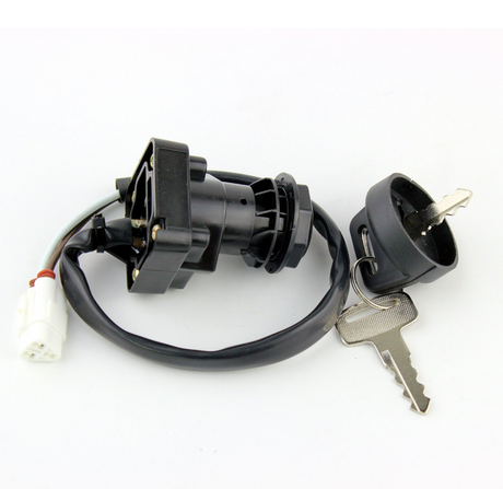 Ignition key switch 2-position for Kawasaki KFX450R/KVF300/360/400 with black housing, wiring harness, and 2 keys