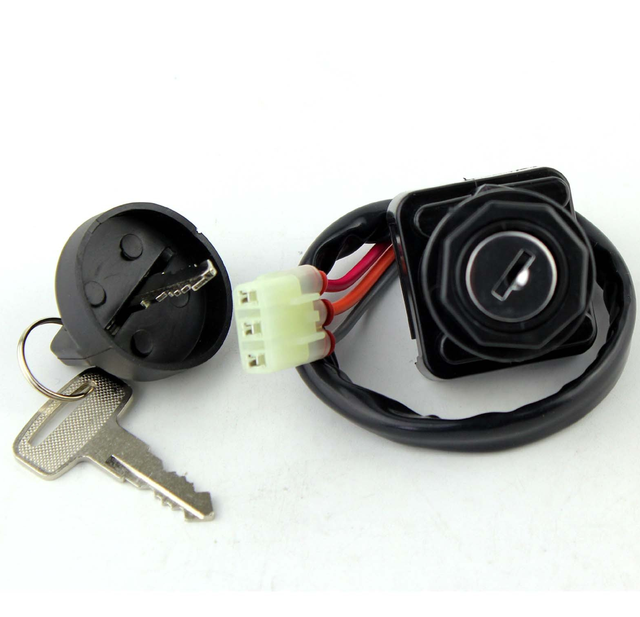 Ignition key switch with black wiring harness and key; 3-position, Suzuki/Arctic Cat/Kawasaki compatible, DGT Agri