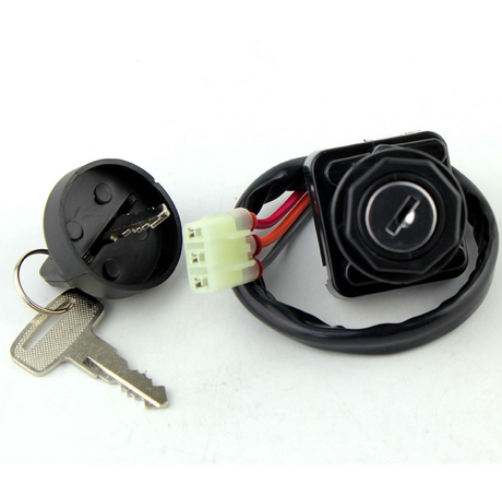 Ignition key switch with black wiring harness and key; 3-position, Suzuki/Arctic Cat/Kawasaki compatible, DGT Agri